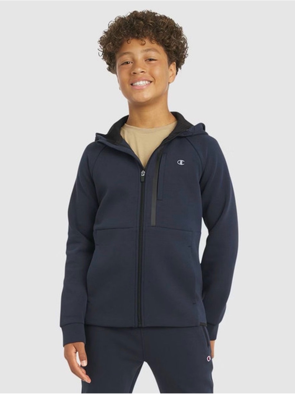 Champion Unisex Dark Navy Double Knit Zip-Up Hoodie with Chest Pocket XL. NWT